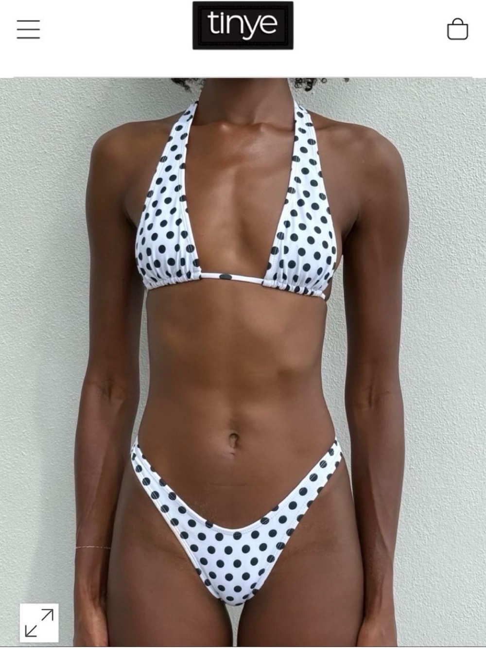 Tinye Polka Dot Triangle Bikini Top & High-Cut Bottom - White/Black -